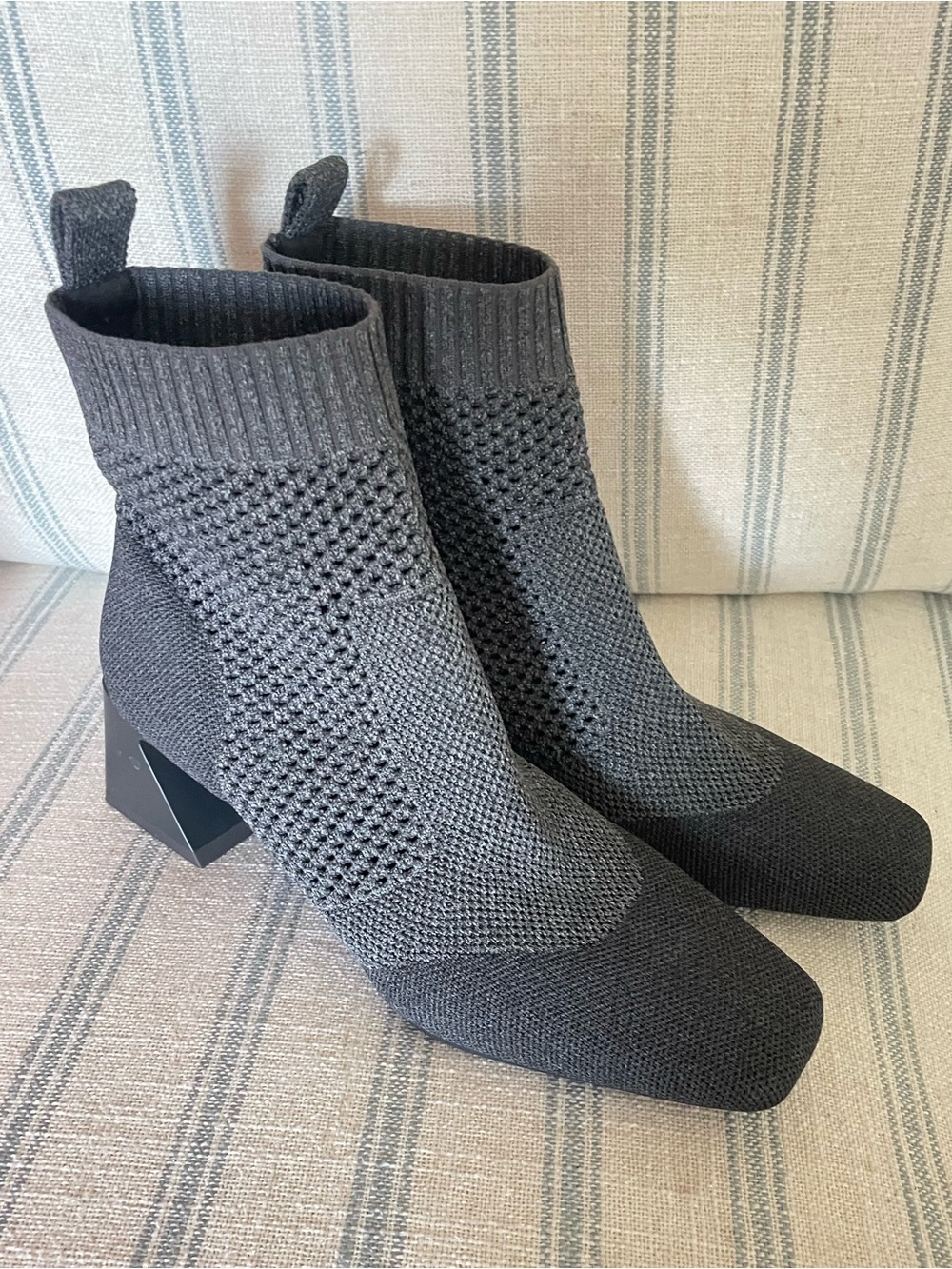 Vivaia Melissa Square-Toe Perforated Knit Heeled Ankle Boots Grey Size 37 US 6.5